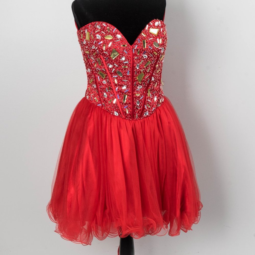 NWT Red Embellished Strapless Sweetheart Dress -  sz 10